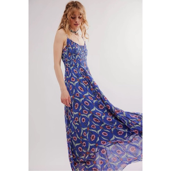 Free People FP One Ciella Maxi Dress Blue Small NWT Bohemian Fairy Floral Spring - Picture 4 of 17
